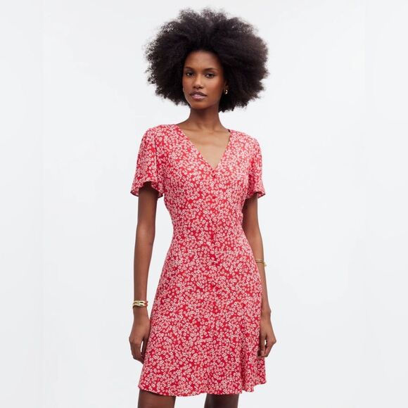 Madewell Flutter-Sleeve Mini Dress in Floral Size 0 in Red Ditsy - Picture 1 of 12
